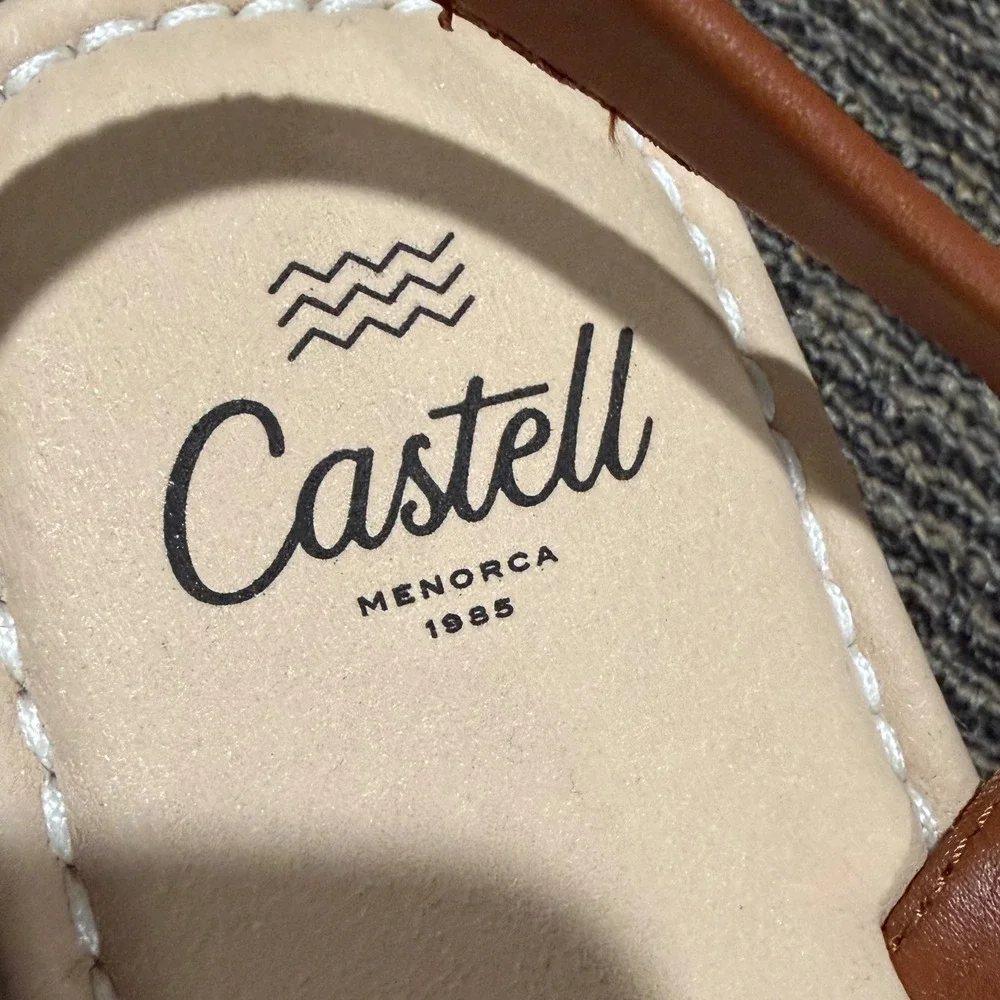 Castell Menorca Menorquina Sandals Womens 7.5 White Brown Leather Espadrille NWT